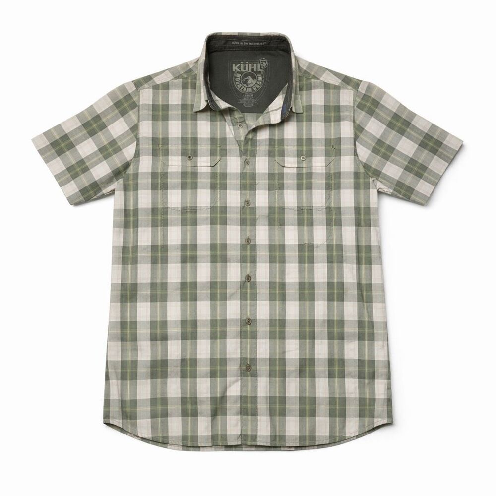 Kuhl Outdoor Plaid Button Up Shirt Green Cotton Men L Rugged Outdoorsy